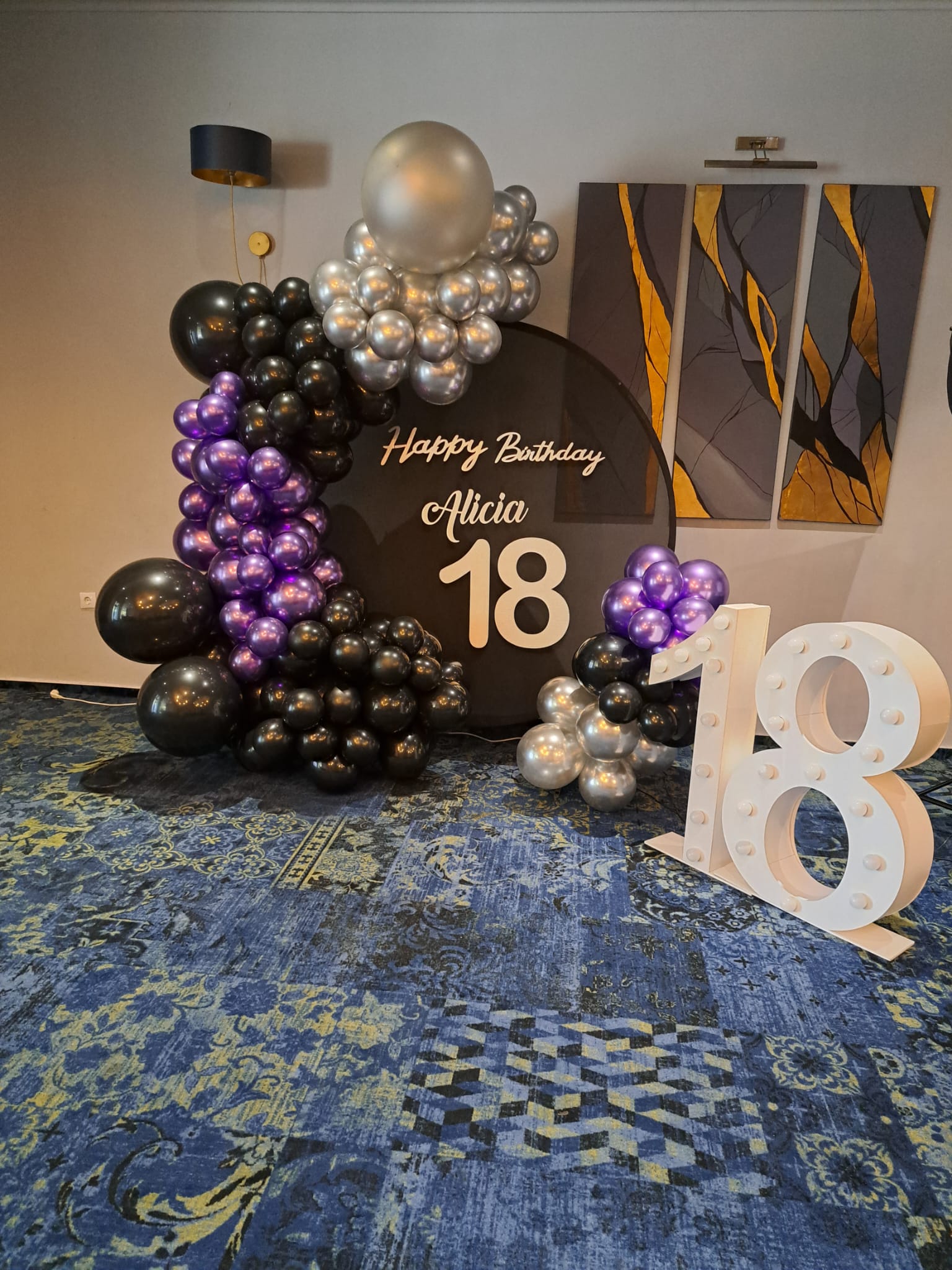 Decor Baloane Majorat și Aniversare cu Panou Personalizat și Cifre Luminoase - Imagine principală